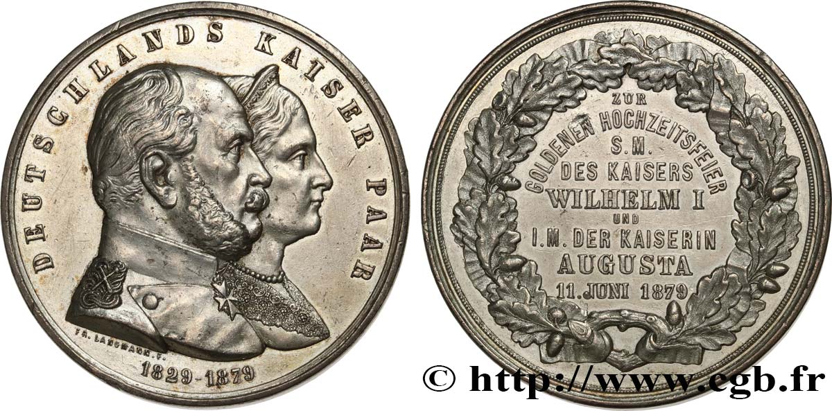 ALLEMAGNE - ROYAUME DE PRUSSE - GUILLAUME Ier Médaille, Noces d’or de Guillaume Ier et Augusta de Saxe-Weimar-Eisenach BB