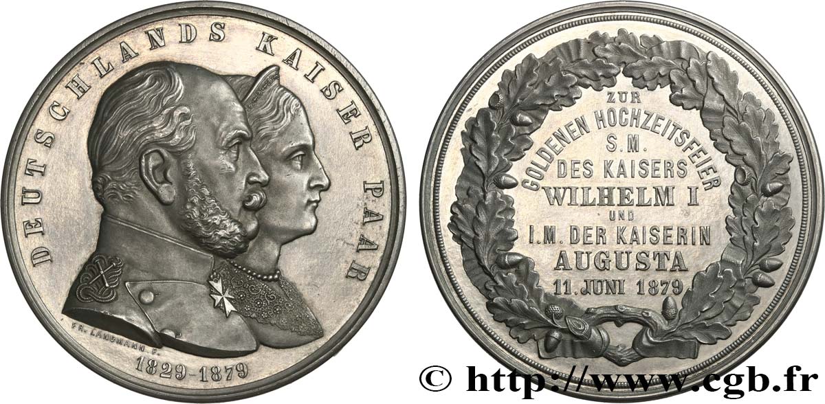 ALLEMAGNE - ROYAUME DE PRUSSE - GUILLAUME Ier Médaille, Noces d’or de Guillaume Ier et Augusta de Saxe-Weimar-Eisenach AU/AU