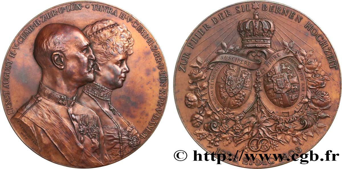 DEUTSCHLAND - HANNOVER Médaille, Noces d’argent de Thyra de Danemark et de Ernest August II de Hanovre fVZ