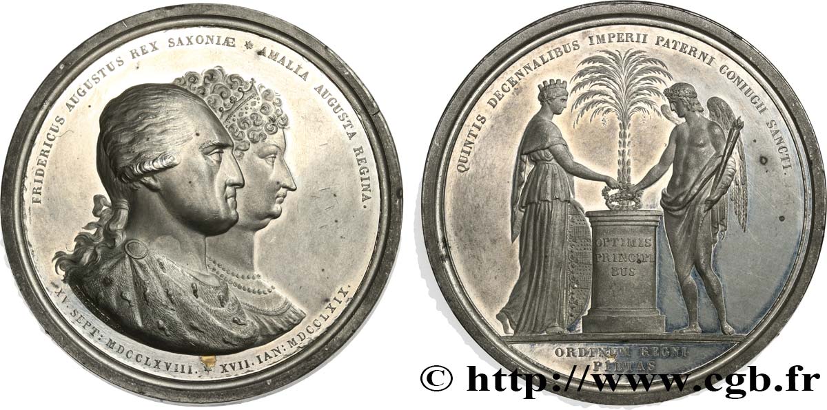 ALLEMAGNE - ROYAUME DE SAXE - FRÉDÉRIC-AUGUSTE Médaille, Noces d’or de Frédéric-Auguste Ier de Saxe et de Marie Amélie MBC+