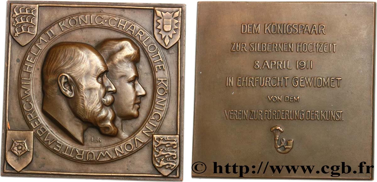 ALLEMAGNE - ROYAUME DE WURTTEMBERG - GUILLAUME II Plaque, Noces d’argent de Guillaume II de Wurtemberg et de Charlotte AU