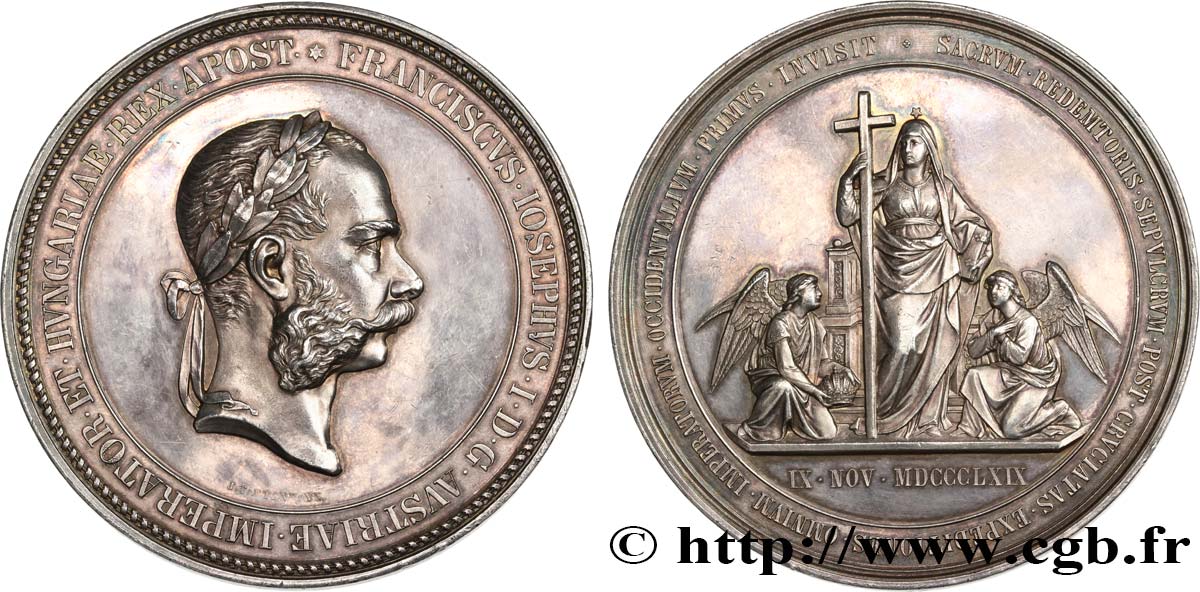 AUTRICHE - FRANÇOIS-JOSEPH Ier Médaille, visite de l empereur aux Lieux Saints à Jérusalem EBC