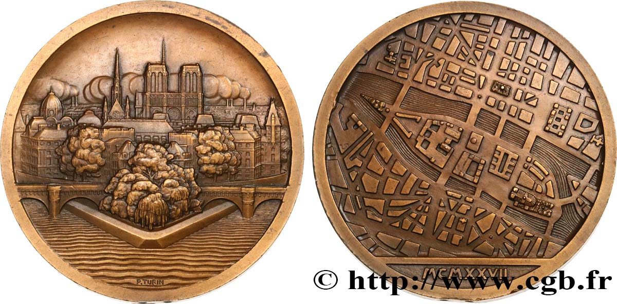 QUATRIÈME RÉPUBLIQUE Médaille, Paris et l’île de la Cité par Pierre Turin SUP
