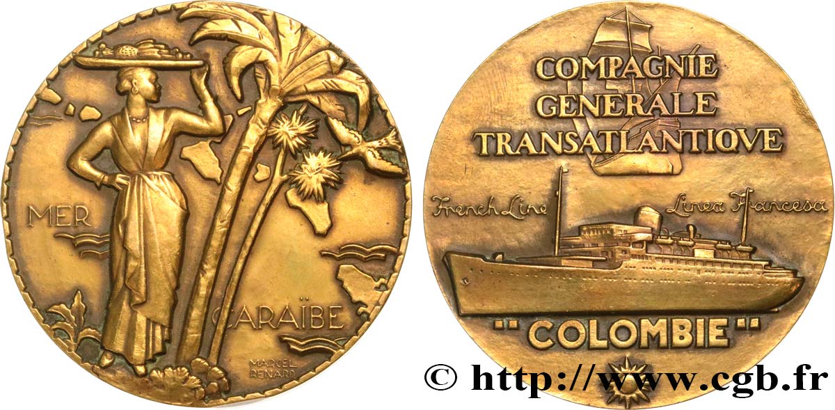 TERCERA REPUBLICA FRANCESA Médaille, Paquebot Colombie MBC+