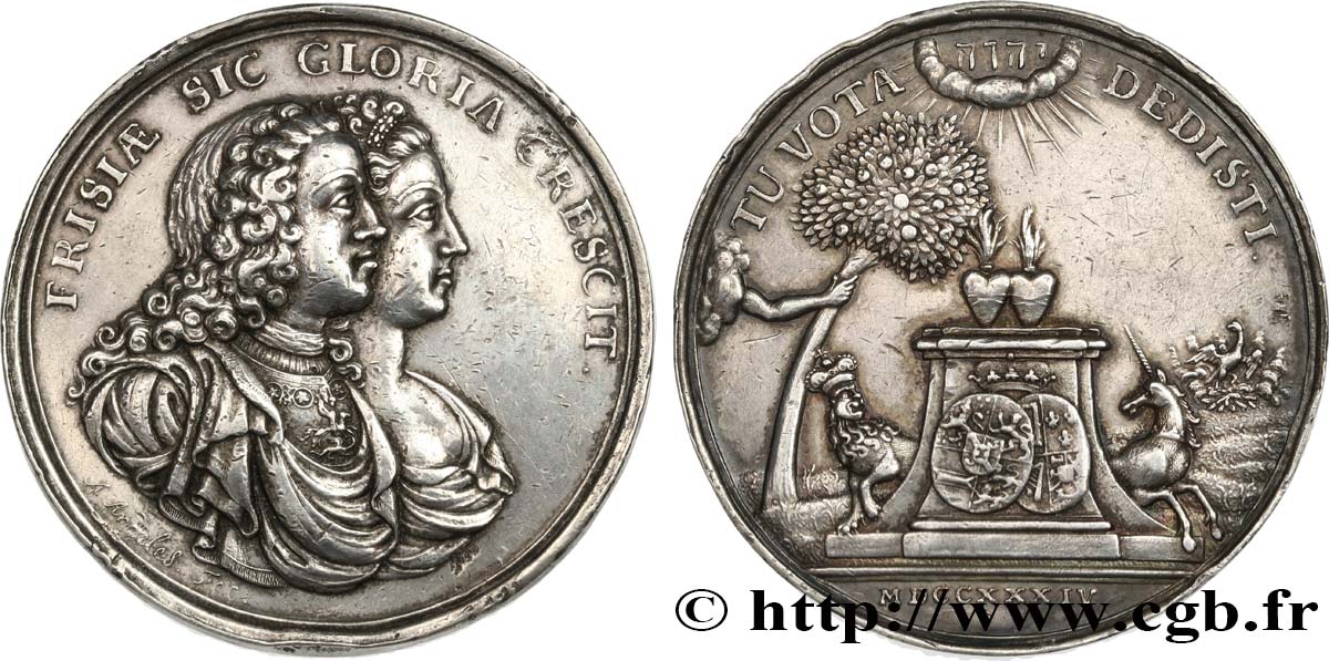 PAESI BASSI Médaille, Mariage de Jean Guillaume Frisco d’Orange avec Anne de Hanovre BB