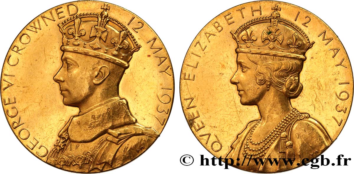 GRANDE-BRETAGNE - GEORGES VI Médaille de couronnement, Georges VI et Élisabeth AU