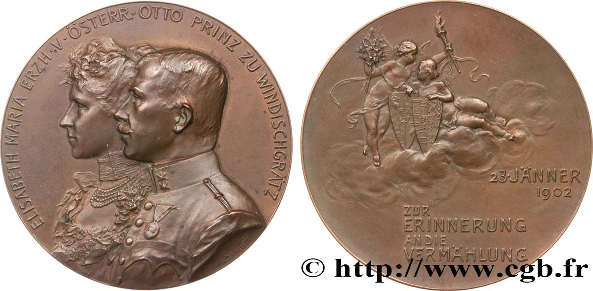 ÖSTERREICH Médaille, Mariage du Prince Otto de Windisch-Weriand Grätz avec Elisabeth, Archiduchesse  d’Autriche VZ
