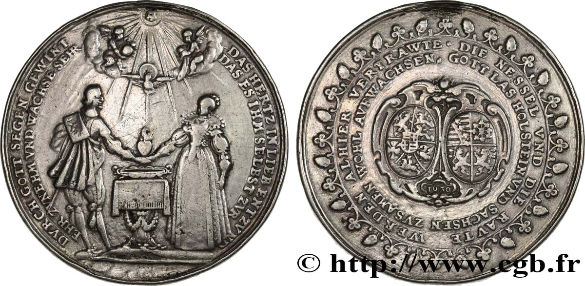 GERMANY - SCHLESWIG-HOLSTEIN Médaille, Mariage de Marie Élisabeth avec Frédéric III de Schleswig-Holstein Gottorp VF