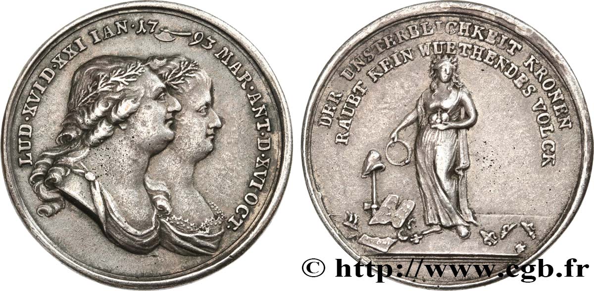 LA CONVENTION Médaille, Mort de Louis XVI et Marie Antoinette TTB