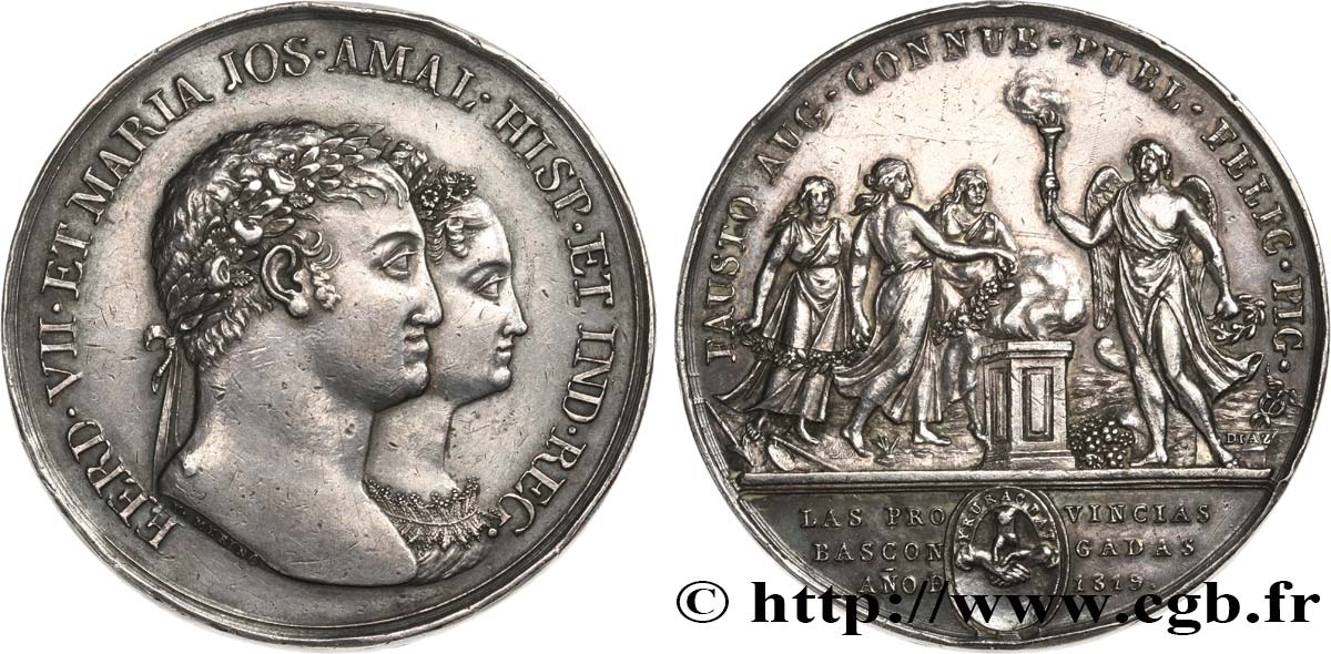 SPAGNA - REGNO DI SPAGNA - FERDINANDO VII Médaille, Mariage de Ferdinand VII avec la Princesse Josepha de Saxe q.SPL