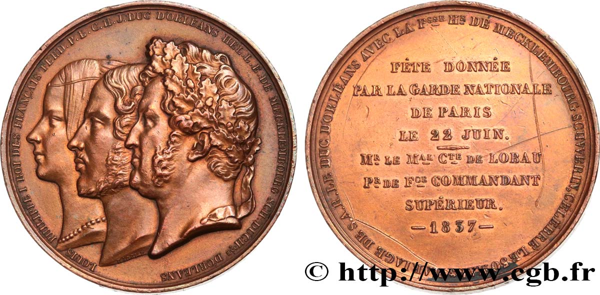 LOUIS-PHILIPPE Ier Médaille, Mariage de Ferdinand-Philippe d Orléans et Hélène de Mecklembourg-Schwerin TTB