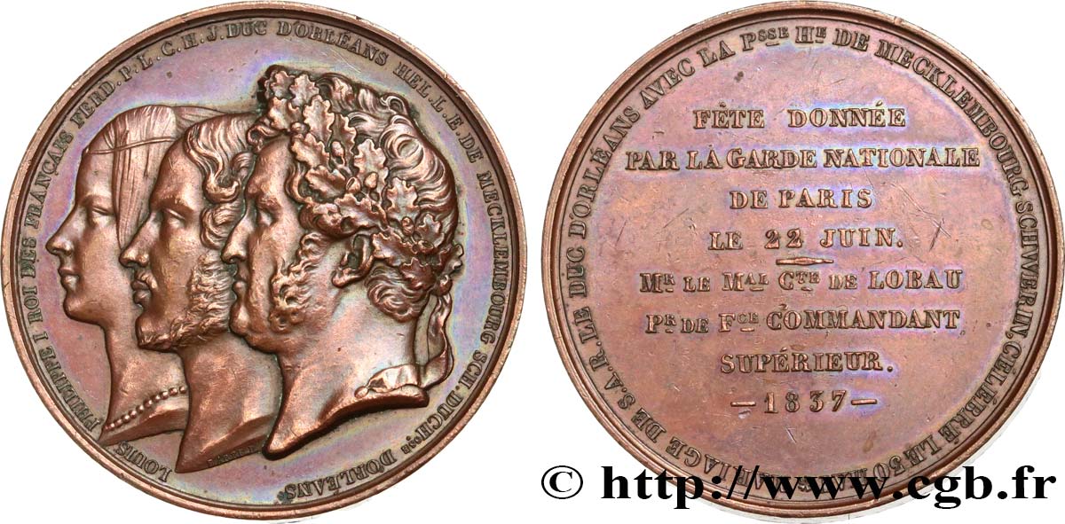 LUIGI FILIPPO I Médaille, Mariage de Ferdinand-Philippe d Orléans et Hélène de Mecklembourg-Schwerin BB
