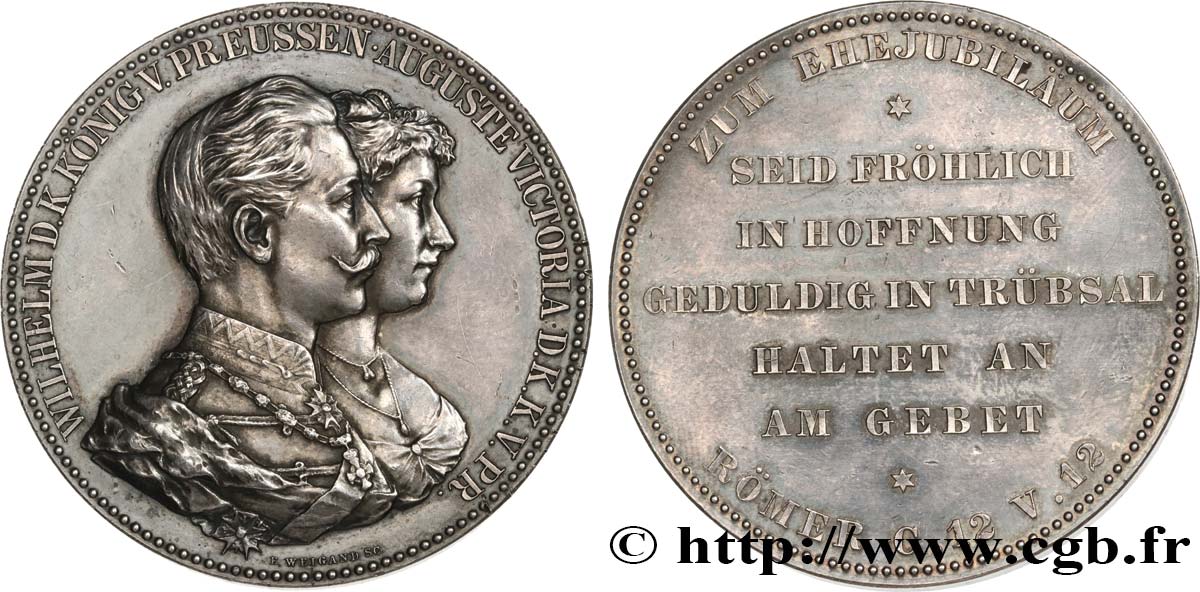 GERMANY - KINGDOM OF PRUSSIA - WILLIAM II Médaille, Noces d’argent de Guillaume II et Augusta-Victoria AU