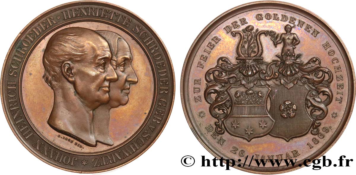 GERMANIA Médaille, Noces d’or de Johann Heinrich Schroeder et d’Henriette Schwartz SPL