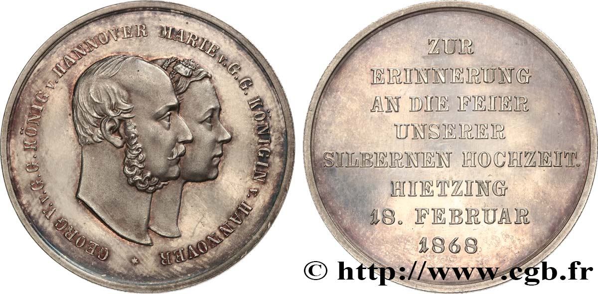 ALLEMAGNE - ROYAUME DE HANOVRE - GEORGES V Médaille, Célébration des noces d’argent de Georges de Hanovre et de Marie de Saxe-Altenbourg TTB+