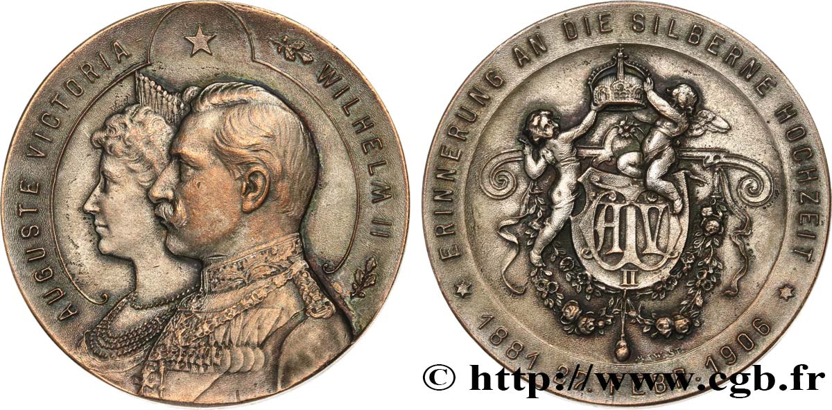 ALEMANIA - REINO DE PRUSIA - GUILLERMO II Médaille, Noces d’argent de Guillaume II et Augusta-Victoria MBC
