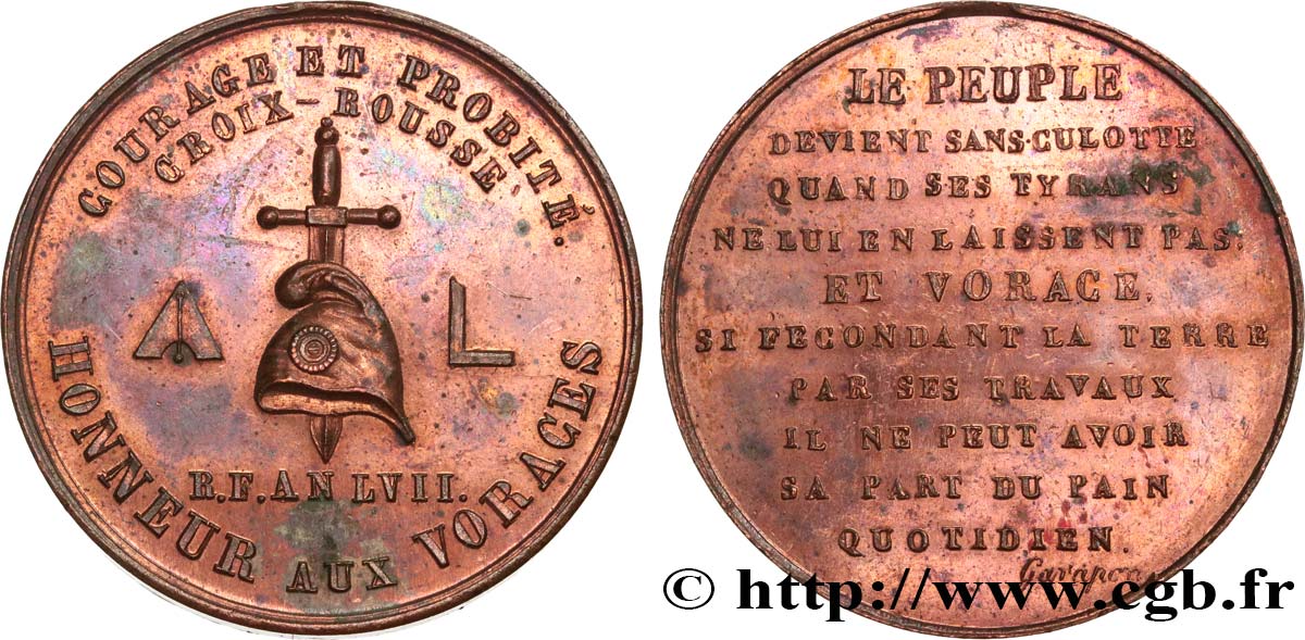 DEUXIÈME RÉPUBLIQUE Médaille, Société ouvrière Les Voraces AU