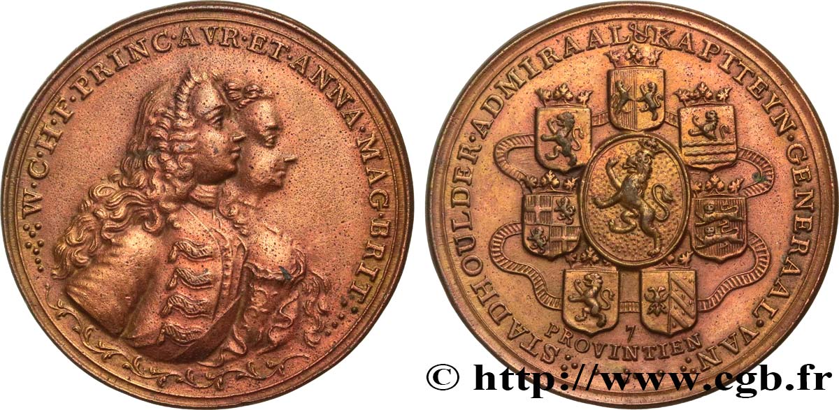 ALLEMAGNE - NASSAU Médaille, Willem Karel Hendrik Friso, Capitaine général et commandant des sept provinces TTB+