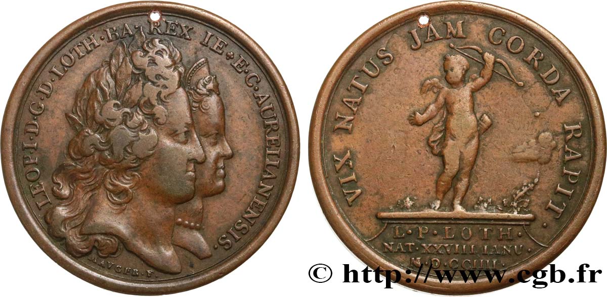 LORRAINE - DUCHÉ DE LORRAINE - LÉOPOLD Ier Médaille, Naissance de Louis de Lorraine TTB