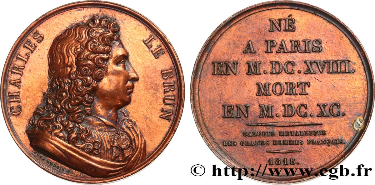 METALLIC GALLERY OF THE GREAT MEN FRENCH Médaille, Charles le Brun XF