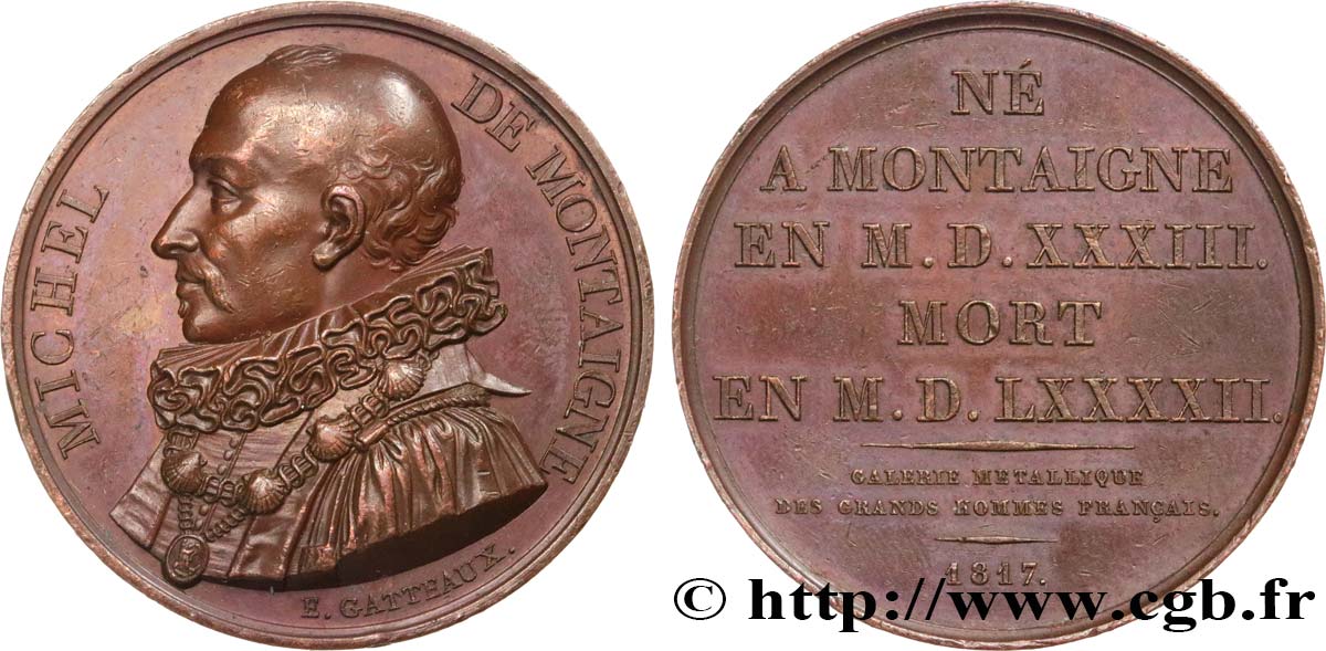 METALLIC GALLERY OF THE GREAT MEN FRENCH Médaille, Michel de Montaigne AU