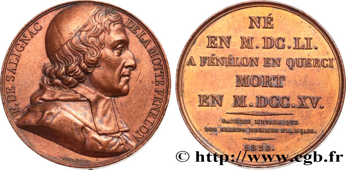 METALLIC GALLERY OF THE GREAT MEN FRENCH Médaille, François Salignac de la Motte Fenelon XF