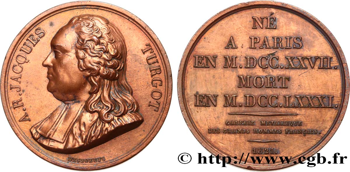 METALLIC GALLERY OF THE GREAT MEN FRENCH Médaille, Anne Robert Jacques Turgot XF