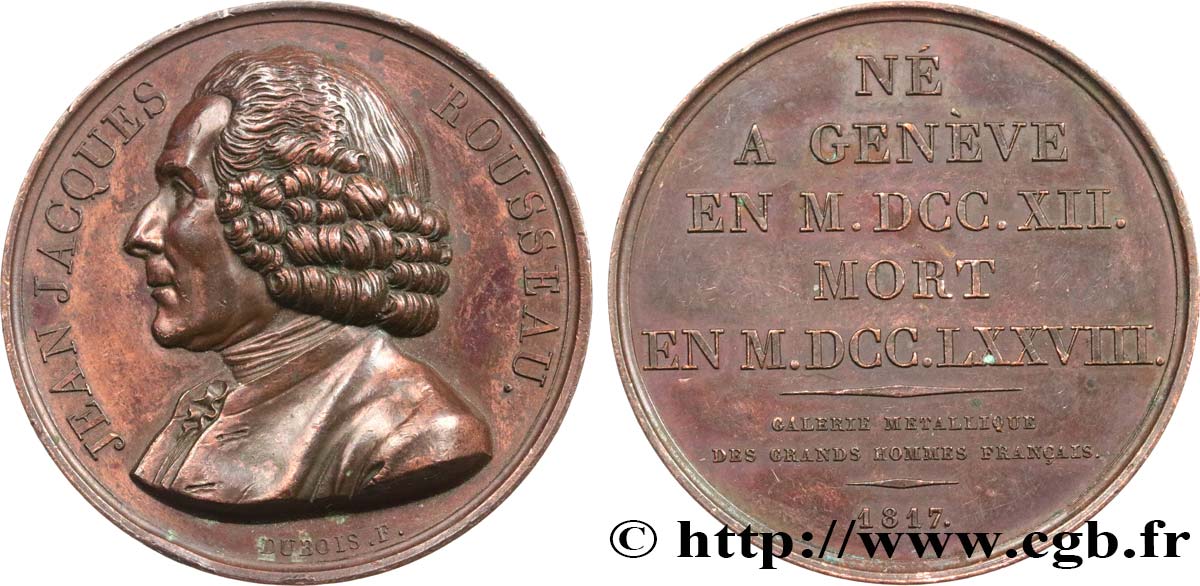 METALLIC GALLERY OF THE GREAT MEN FRENCH Médaille, Jean-Jacques Rousseau XF