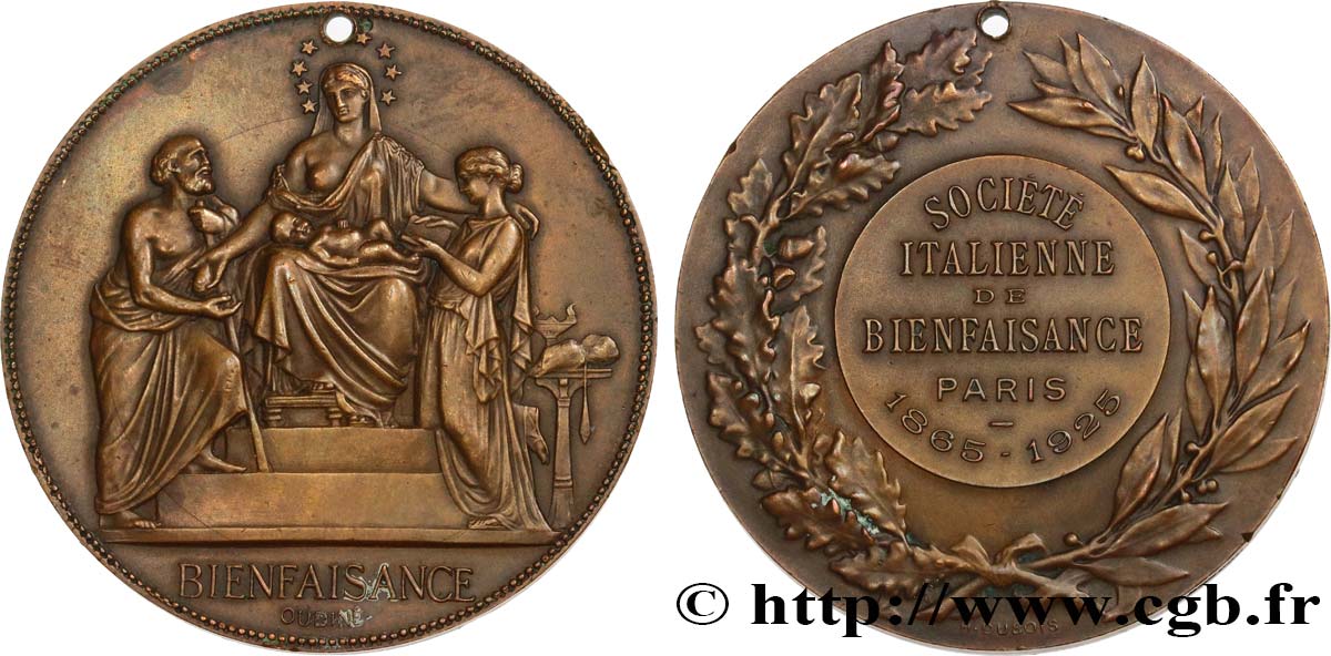 SOCIÉTÉS DE BIENFAISANCE Médaille, Société italienne de Bienfaisance XF