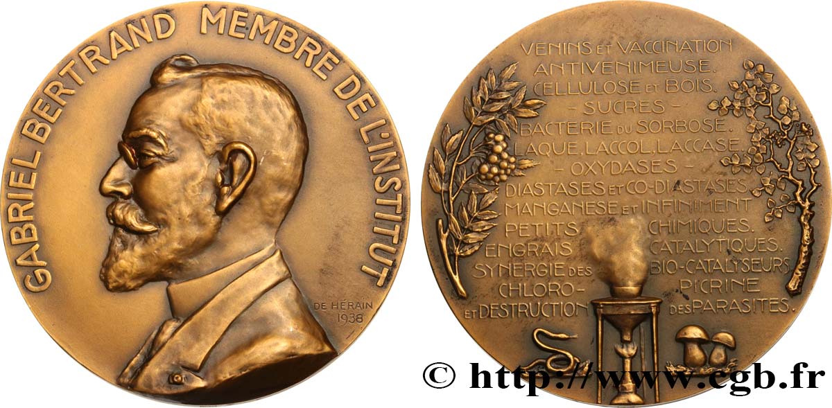 SCIENCES & SCIENTIFIQUES Médaille, Gabriel Bertrand, membre de l’institut AU
