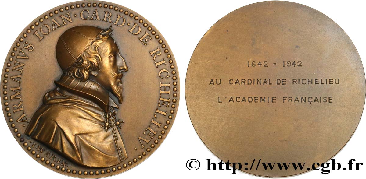 FRENCH ACADEMY / ACADÉMIE FRANÇAISE Médaille, Au Cardinal de Richelieu AU