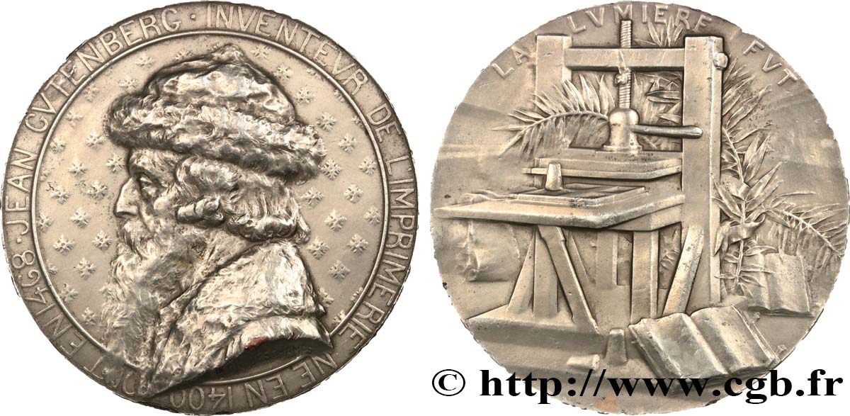 IMPRIMERIE ET PAPETERIE Médaille, Jean Gutenberg, inventeur de l’imprimerie TTB