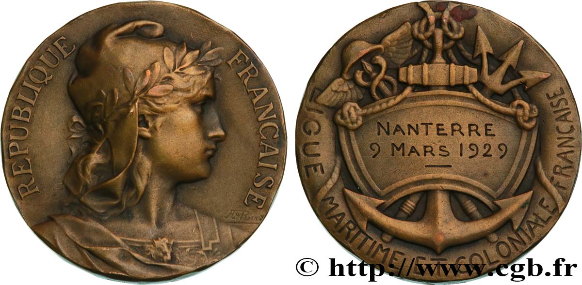 III REPUBLIC Médaille de récompense, Ligue maritime et coloniale française XF