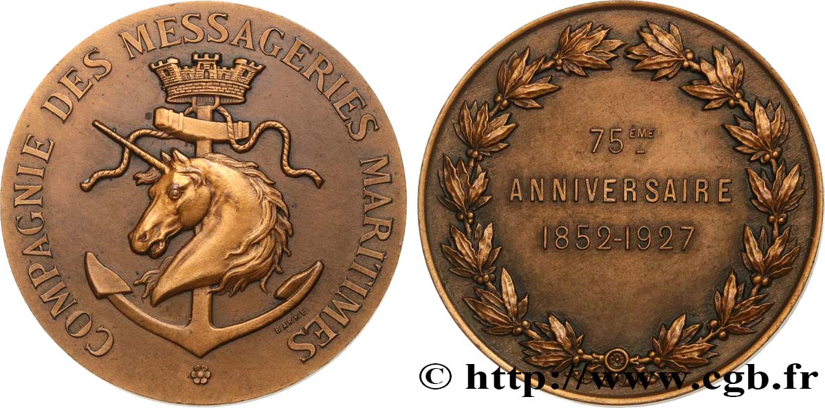 QUARTA REPUBBLICA FRANCESE Médaille, 75e anniversaire de la Compagnie des messageries maritimes SPL