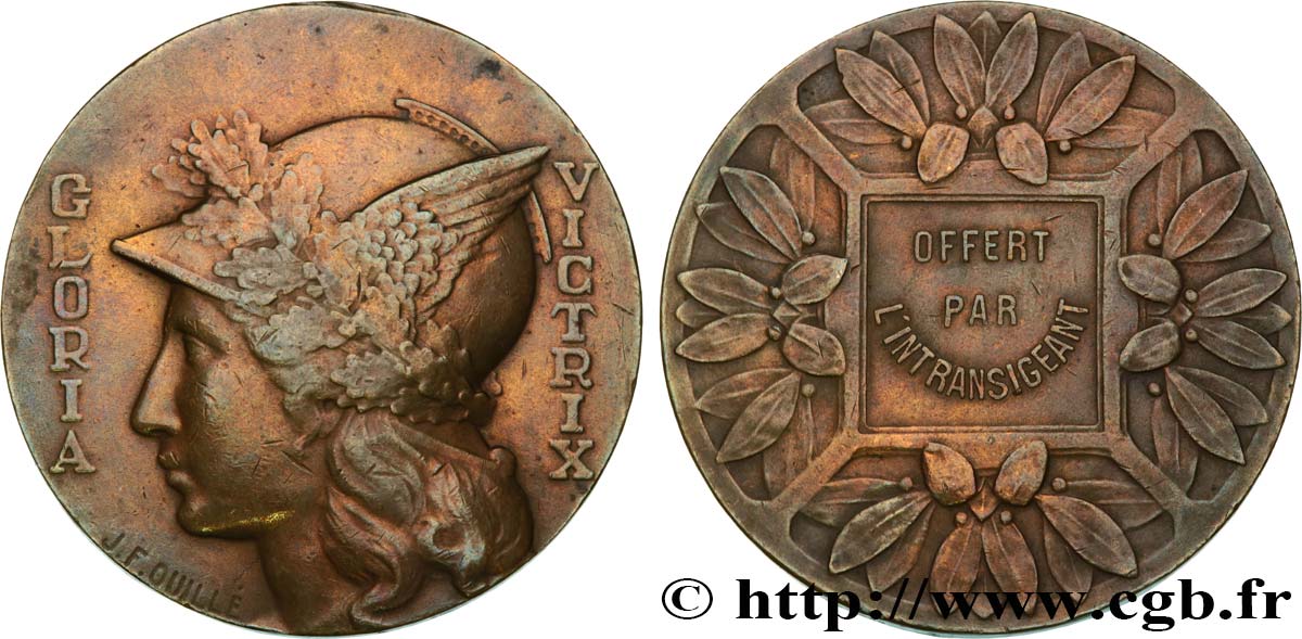 III REPUBLIC Médaille, Gloria Victrix, offert par l’Intransigeant XF