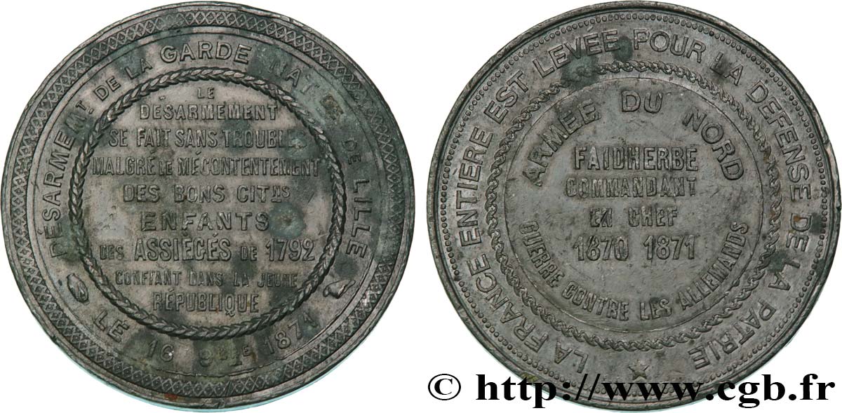 GUERRE DE 1870-1871 Médaille, Désarmement de la Garde Nationale de Lille fSS