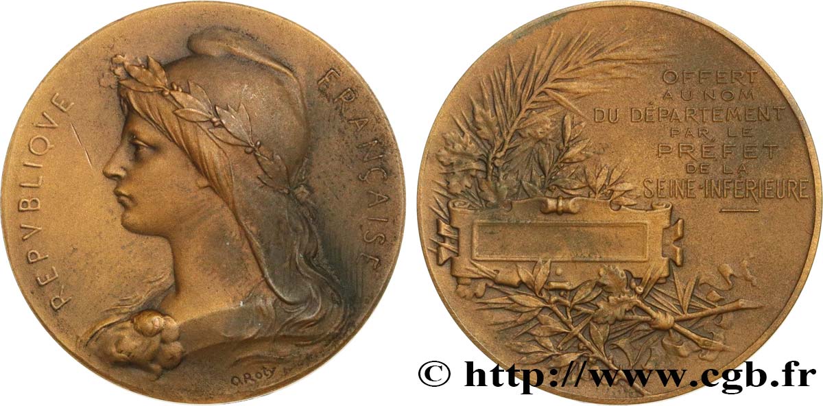 III REPUBLIC Médaille de récompense, offert par le préfet de la Seine-Inférieure AU