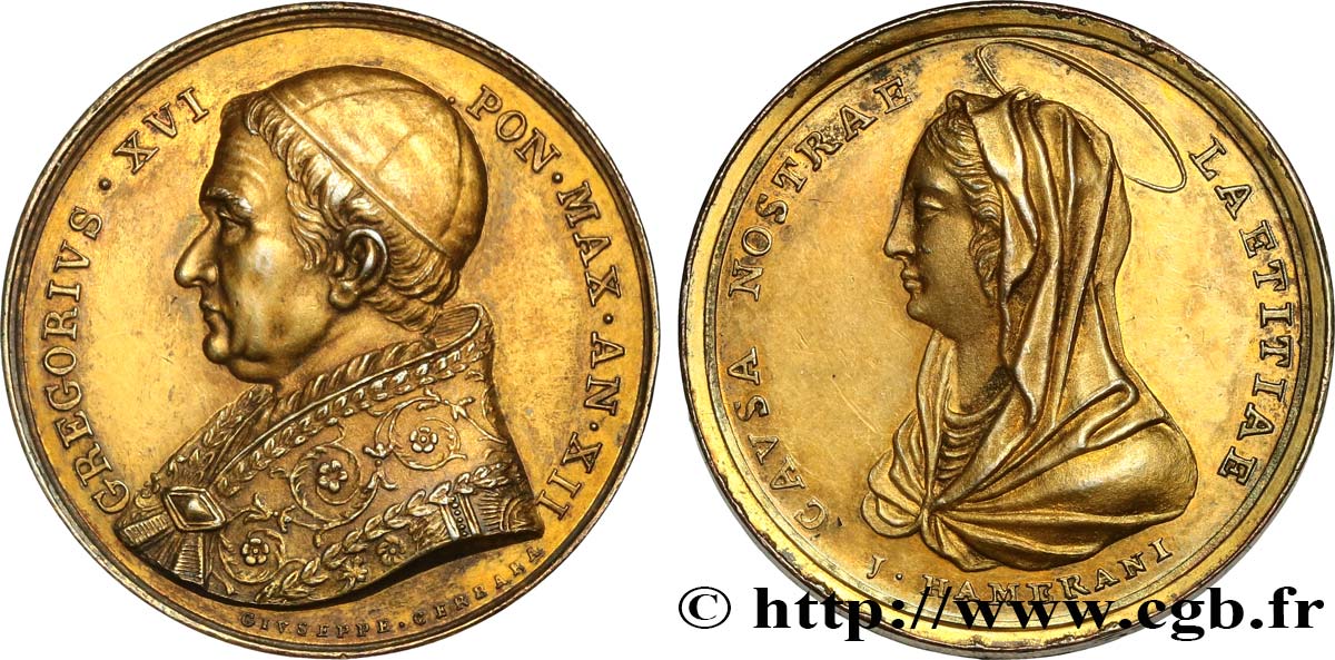ITALIA - STATO PONTIFICIO - GRÉGOIRE XVI (Bartolomeo Alberto Cappellari) Médaille, Causa nostrae laetitiae q.SPL