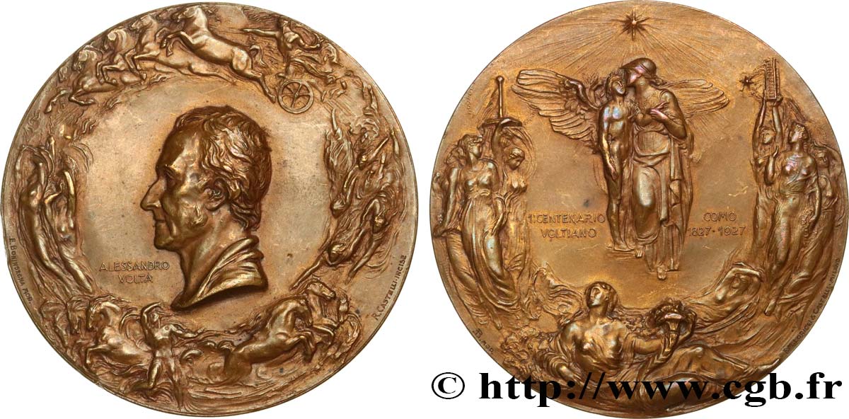ITALIA - LOMBARDIA-VENETO Médaille, Centenaire de la mort d’Alessandro Volta q.SPL