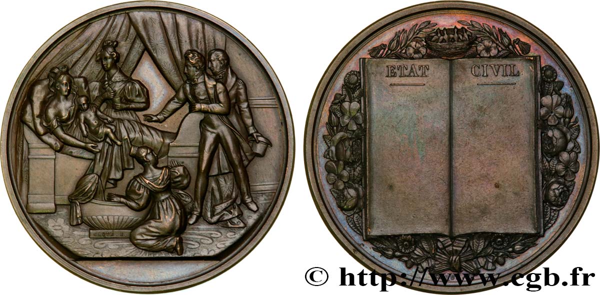 SECOND EMPIRE Médaille de naissance - État Civil SUP