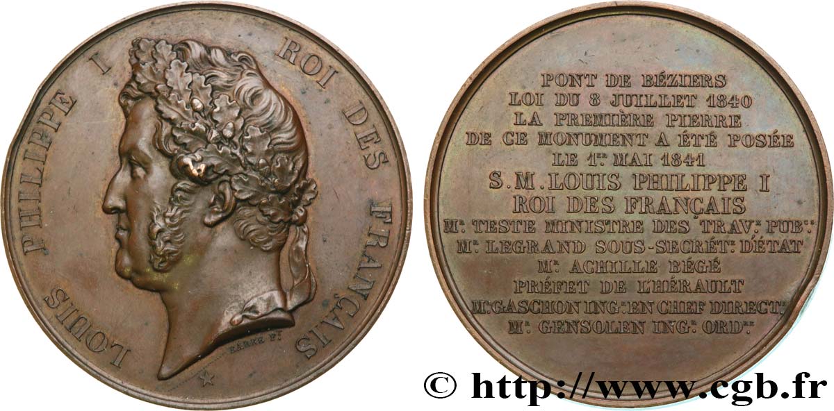 LOUIS-PHILIPPE I Médaille, Pont de Béziers, pose de la première pierre AU
