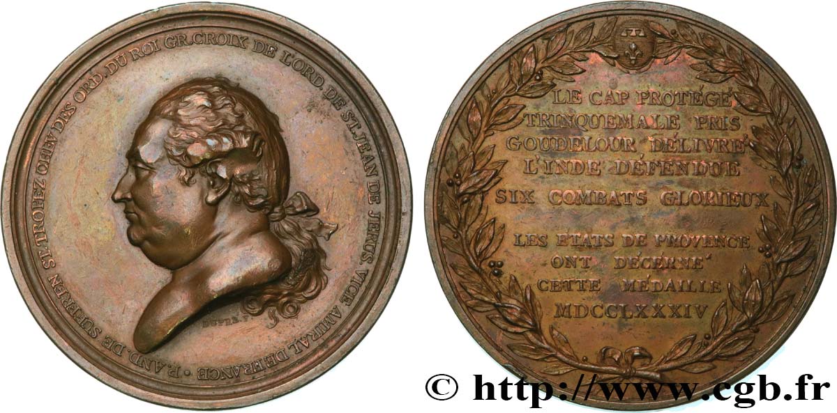 LOUIS XVI Médaille, Victoires de Pierre André, Bailli de Suffren, dans l Océan indien TTB+