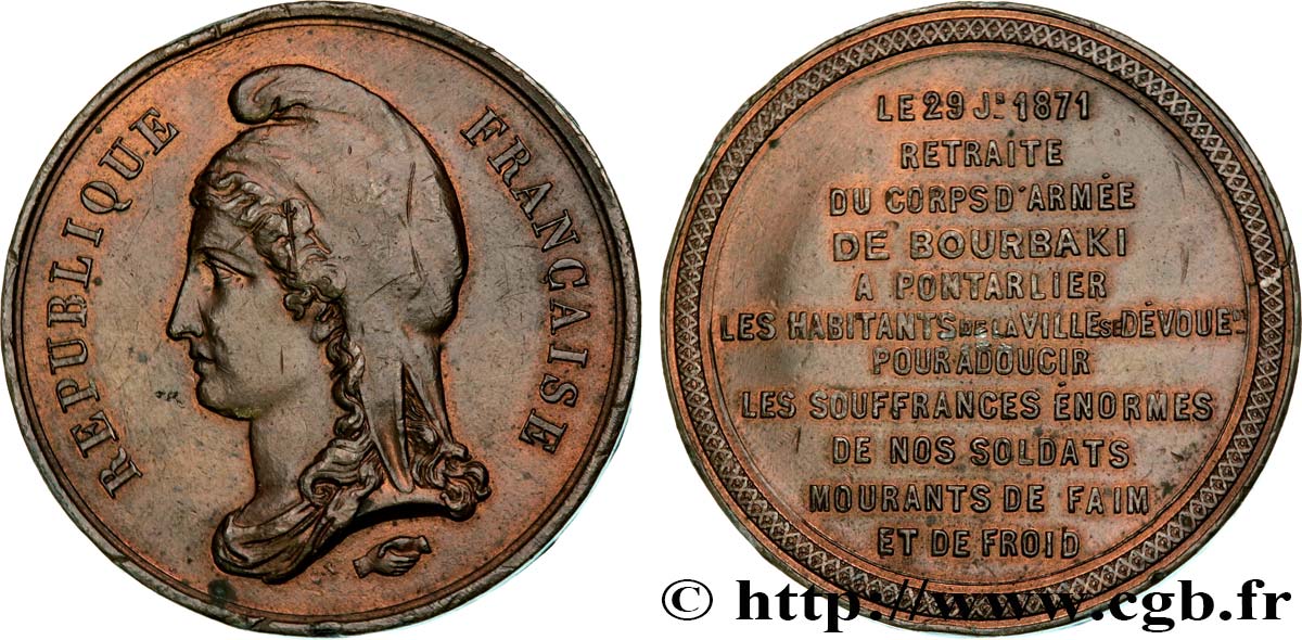 GUERRE DE 1870-1871 Médaille, Retraite du corps d’armée de Bourbaki BB