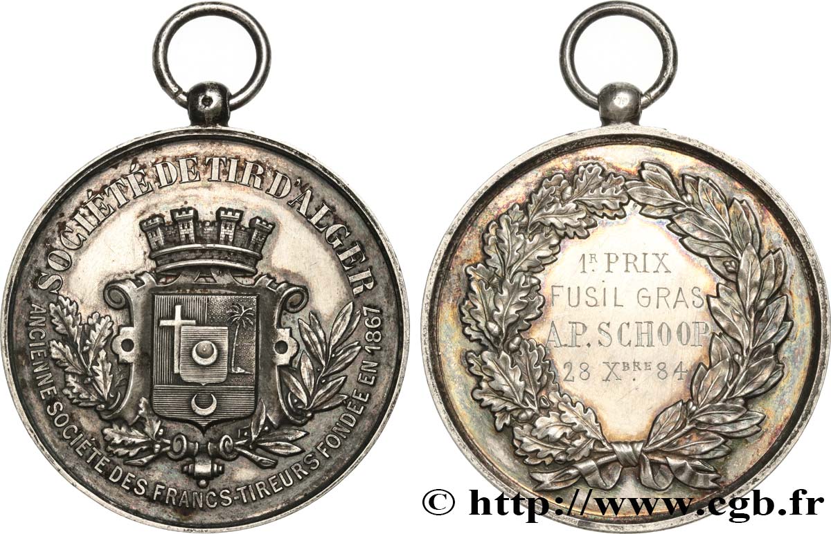 ALGÉRIE - TROISIÈME RÉPUBLIQUE Médaille, Premier prix, Société de tir VZ