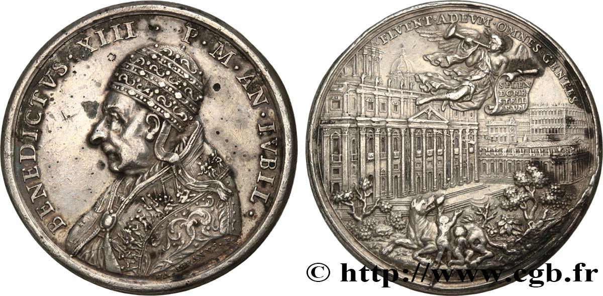 ITALIA - ESTADOS PONTIFICIOS - BENEDICTO XIII (Pietro Francesco Orsini) Médaille, Benoît XIII, à l’étoile brillante MBC+