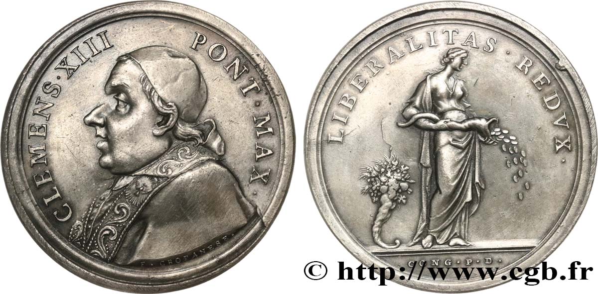 ITALIE - ÉTATS DU PAPE - CLEMENT XIII (Charles Rezzonico) Médaille, Lutte contre les jésuites TTB