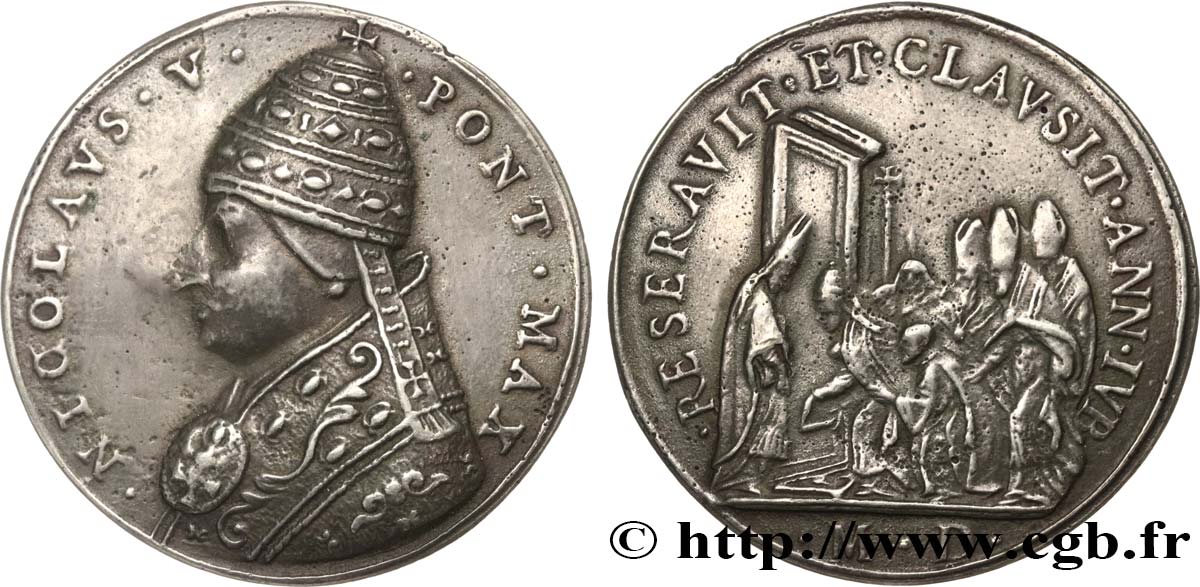 PAPAL STATES - NICHOLAS V (Tommaso Parentucelli) Médaille, Nicolas V et la Porte Sainte XF