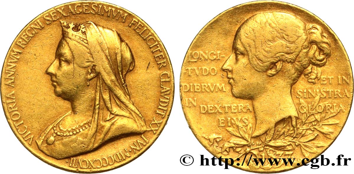 GRAN BRETAGNA - VICTORIA Médaille, 60e anniversaire de règne de Victoria : buste “Old Head” / buste “Young Head” q.BB