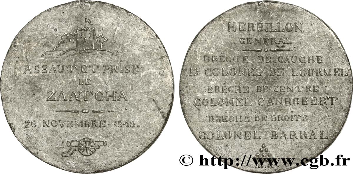 DEUXIÈME RÉPUBLIQUE Médaille, Herbillon général, Assaut et prise de Zaatcha AU