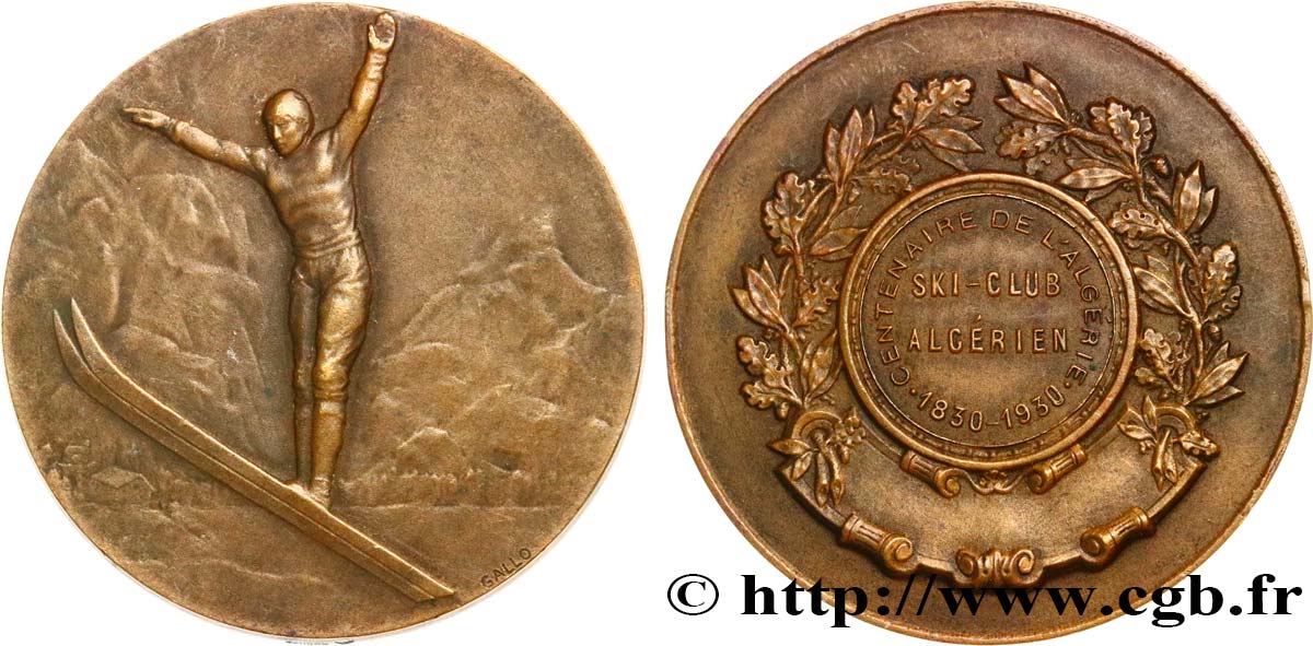 ALGÉRIE - TROISIÈME RÉPUBLIQUE Médaille, Centenaire de l’Algérie, Ski-club algérien SS